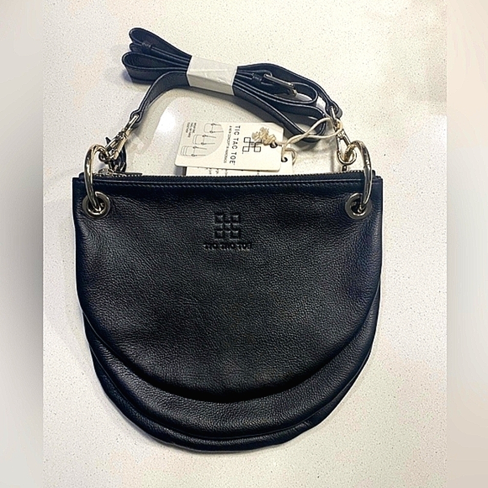 Crossbody Purse Black Leather Shoulder Bag Gold Hardware shoulder strap tote - Picture 3 of 13